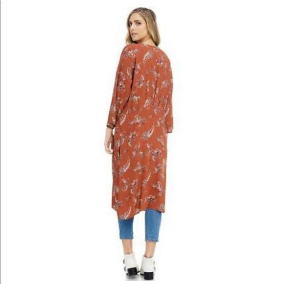 Anama Rust Floral Print Long Kimono - Picture 2 of 10
